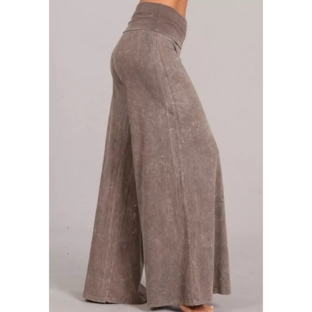 SOLD OUT Desert Taupe Mineral Wash Wide Leg High Waist Palazzo Boho Casual - Picture 3 of 6